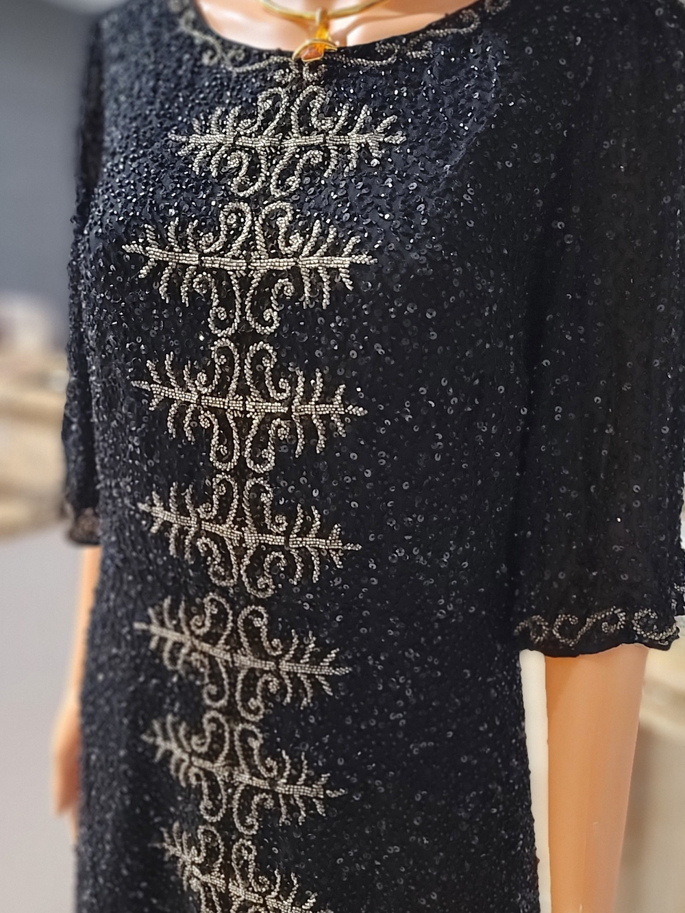 Alice + Olivia Black Midi Dress with Gold Embroidery